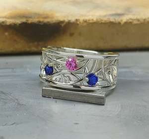 แหวนแต่งงานดีไซน์เนอร์แบบมินิมอลลิสต์ประดับไพลินสีน้ำเงินตัวเรือนเงินแท้ 925  งานแฮนด์เมดสำหรับผู้หญิง รุ่นใหม่ล่าสุด - Product Image 2