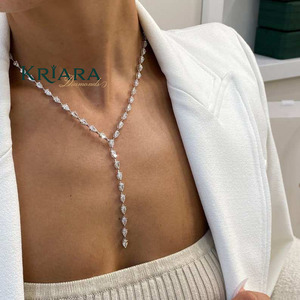 Pear Cut Lab Grown Diamond Necklace S925 <b>Silver</b> Rhodium Plated Women's Luxury Wedding Jewelry Strand <b>Chain</b> Design - Product Image 4