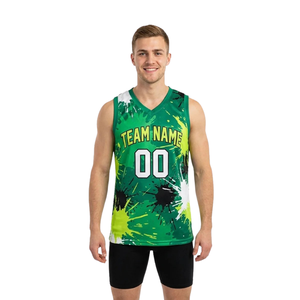 Conjunto de Uniforme de Baloncesto con Diseño de Salpicaduras de Pintura para Hombre, Jersey sin Mangas con Cuello en V Sublimado y Pantalones Cortos Ajustados Lisos, Nombre y Número del Equipo Personalizados - Product Image 1