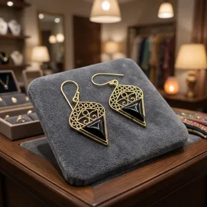 Pendientes de Latón con Ónix Negro Natural, Pendientes Colgantes Hechos a Mano con Piedras Preciosas, Joyería al por Mayor - Product Image 5