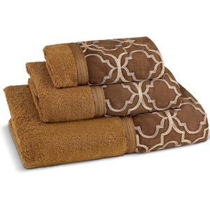 Ensemble de 3 serviettes de bain et de toilette de luxe moderne, design classique et contemporain avec une belle décoration de salle de bain unique en or - Product Image 1