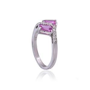 Anillo de Plata de Ley 925 con Rodio y Zafiro Rosa, Doble Piedra, con Pavé de Circonitas, Diseño Cruzado, Joyería de Compromiso y Cóctel, Venta al por Mayor - Product Image 4