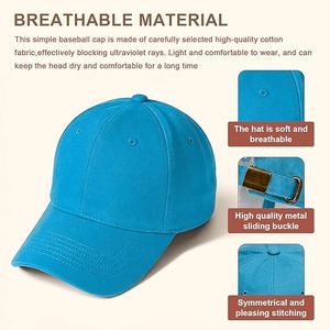 Gorra de Béisbol Azul de 6 Paneles, Ajustable, Unisex, Estilo Casual, Color Sólido, Tela de Algodón, para Adultos, Estilo para las Cuatro Estaciones - Product Image 4