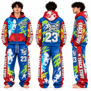 Custom Unisex Oversized Tracksuit <b>Y2K</b> <b>Streetwear</b> Acid Wash Full Zip Hoodie Sweatpants Set Digital Printing Spring - Product Image 1