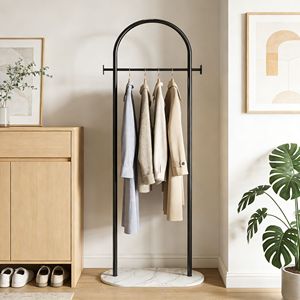 Porte-vêtements autoportant en métal doré robuste avec base en marbre, support polyvalent pour vêtements et rangement de chapeaux pour chambre à coucher - Product Image 4