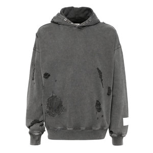 Sweat à capuche streetwear personnalisé pour homme, effet vieilli, en coton molletonné délavé, fournisseur en gros OEM ODM - Product Image 1
