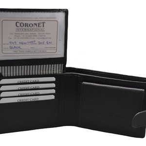 Cartera Bifold de Cuero Genuino para Hombre, Negra, Minimalista, con Cierre Plegable, Uso Diario, Forro de PU, Bolsillo Corto, Diseño con Logotipo - Product Image 5