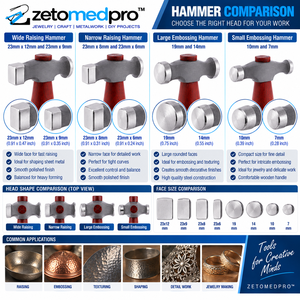Marteau à embosser large et étroit, grand et petit, 23mm x 12mm, 23mm x 9mm, 23mm x 8mm, 23mm x 6mm ZetomedPro - Product Image 6