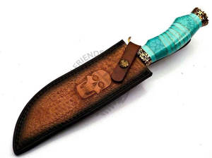 Nueva Edición Cuchillo de Caza de Acero de Damasco Hecho a Mano / Mango de Latón con Piedra Verde, Cuchillo Bowie de Hoja Fija Afilada como una Navaja, Cuchillo de Supervivencia - Product Image 6