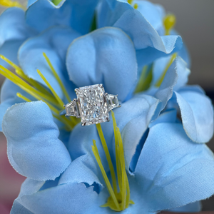 14K White Gold Radiant Diamond Ring 2.5 Carat Center with 1.10 Ct Trapezoid Side <b>Stones</b> D VVS2 - Product Image 3