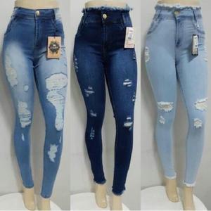 Femmes Sexy Casual Terre Lavé Look Détruit Jeans Droite Denim Lavé avec Spandex Overstock Skinny Apparel - Product Image 1
