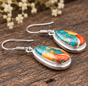 Pendientes de Lágrima de Turquesa y Cobre Oyster, Pendientes de Plata de Ley 925, Joyería Vintage Hecha a Mano, Regalo para Niñas y Mujeres - Product Image 3