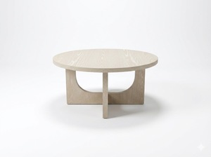 Table basse ronde moderne en bois d'hévéa durable et placage de chêne MDF KD avec design décoratif, garantie 1 an - Product Image 6