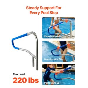 Corrimano per Piscina in Acciaio Inox 304 Resistente 54 X 32 Pollici, Rimovibile e Antiscivolo con Capacità di Carico di 220 Libbre per Parchi Acquatici - Product Image 2