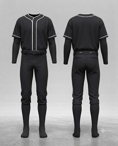 Ensemble uniforme de baseball pour hommes, maillot noir à manches courtes et pantalon, en polyester respirant, coupe classique avec poches, toutes saisons - Product Image 1