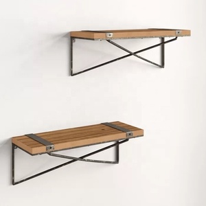 Rustic Wood <b>Wall</b> Shelf Set with Black Metal Frame Easy Mounting for Industrial Home Decor Jewelry Display Garage Storage - Product Image 1