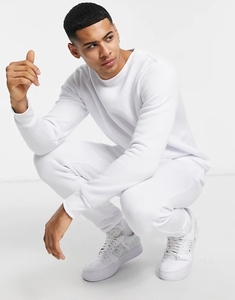 Chándal de Algodón Blanco para Hombre, Cuello Redondo, Color Sólido Informal, con Bolsillos Laterales, Cintura Elástica, Corte Regular, Ropa de Primavera - Product Image 2