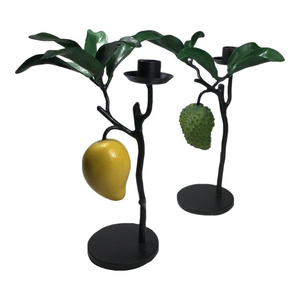 Porte-bougie en fer, feuilles vertes, tomates rouges, fleur jaune, base en métal, décoration de la maison, utilisation pour les fêtes de Noël - Product Image 4