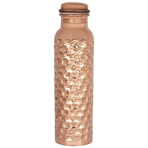 Luxury Dual Tone Striped Copper Bedside Carafe Modern Handcrafted Pure Copper Water Pot Pitcher Jug with Inbuilt <b>Glass</b> Lid - Product Image 4