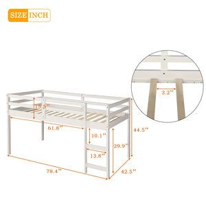 Letto a soppalco singolo bianco con armadio e scrivania portatile su ruote per bambini, letto a soppalco basso per studio (Vecchio SKU LP000113AAK) - Product Image 6