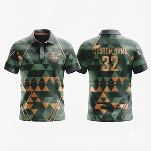 Custom Geometric Pattern <b>Men's</b> <b>Polo</b> <b>Shirt</b> Short Sleeve <b>Green</b> Brown Digital Printed Breathable Casual Sporty Team Uniform Apparel - Product Image 1