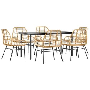 Set da Pranzo da Giardino Marrone e Crema per 6 Persone, Struttura in Rattan e Metallo, Design Contemporaneo, Resistente alle Intemperie, Non Pieghevole - Product Image 2