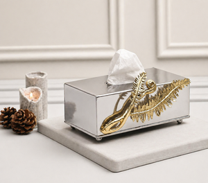 Boîte à mouchoirs de luxe en acier inoxydable avec design en feuille d'or, support décoratif moderne pour la maison, le bureau et la décoration du salon - Product Image 1