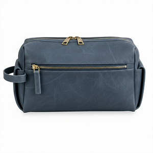 Minimalist Leather Toiletry Bag Rectangle Shape <b>Portable</b> Brass Zipper Bathroom Storage Bag for Toiletries 1-3L Capacity - Product Image 5
