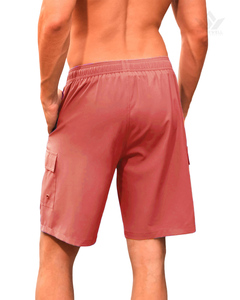 Shorts cargo marron pour homme, séchage rapide, taille élastique avec cordon de serrage, shorts utilitaires décontractés avec plusieurs poches - Product Image 2