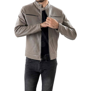 Blouson en cuir tendance pour homme, coupe ajustée, fermeture éclair, col montant, logo frontal, respirant, écologique, pour l'hiver - Product Image 3