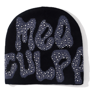 Bonnet unisexe noir 56-58 cm, tricoté à la machine, avec décoration flocon de neige en strass, décontracté, pour adulte - Product Image 4