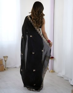 Sari Moderno de Seda Suave para Mujer, con Bordado de Lentejuelas, de Secado Rápido, para Bodas y Fiestas - Product Image 2