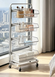 Stainless Steel Bathroom Rolling Cart Mobile Storage <b>Trolley</b> for Shampoo Bottles Towels Shower Organizer Rack - Product Image 3