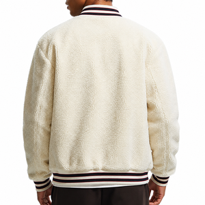 Blouson bomber beige marron écologique délavé avec logo lettre, col en V, manches classiques, fermeture éclair, décontracté, unisexe, polyester/coton - Product Image 2