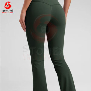 Leggings Deportivos STONEX para Mujer, Cintura Alta, Corte Acampanado, Color Sólido, Franja Lateral, Pantalones de Yoga Transpirables, Tejidos, Largos - Product Image 3