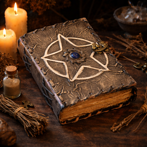 Diario de cuero hecho a mano con pentagrama, estilo gótico, para brujería, Grimorio, Libro de Hechizos, Libro de Sombras, con papel de borde deshilachado, al por mayor - Product Image 1