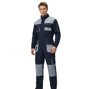 Combinaison de travail bleu marine pour homme avec empiècements gris, résistante à l'abrasion, en coton, uniforme, service OEM personnalisé, unisexe, toutes saisons, certifiée CE - Product Image 2