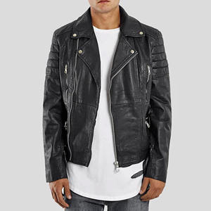 Chaqueta de Motociclista Personalizada para Hombre, de Cuero Genuino Negro, con Hombros Acolchados, Corte Ajustado, Piel de Oveja Suave, Ropa de Calle - Product Image 1