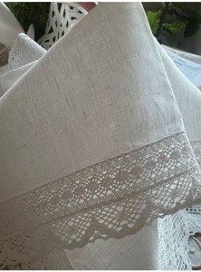Toalla de encaje, tela 100% lino, hilo de algodón con encaje, tamaño 40x60 cm - Product Image 3
