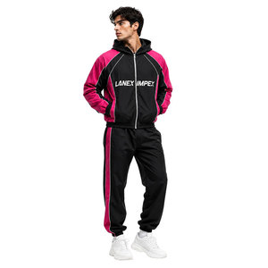 Custom Unisex Hooded Windbreaker Jacket Black Pink Contrast Panel Lightweight Zip Up Sportswear Casual Streetwear OEM Service - Product Image 3