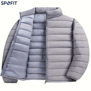 เสื้อแจ็คเก็ตพัฟเฟอร์ผู้ชาย SPOFIT สีเทา คอตั้ง กันลม ปิดด้วยซิป สวมใส่สบายในฤดูหนาว ทรงปกติ สีพื้น ผลิตจากโพลีเอสเตอร์ - Product Image 6