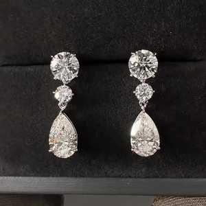 Pear Round Lab Grown Diamond Dangle Drop Earrings Custom 4.20Ct 925 Silver 14K Gold Bridal Wholesale Factory Price Manufacturer - Product Image 1