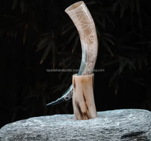 ฮอร์นเครื่องดื่มไวกิ้งแบบตั้งขัดเงาแกะสลักสไตล์สัตว์งานฝีมือธรรมชาติสำหรับงานแต่งงานบ้านหัตถกรรมตกแต่ง - Product Image 5