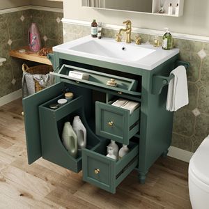 Mobile bagno moderno da 30 pollici con lavabo singolo integrato e 2 cassetti contenitore - Product Image 4