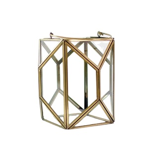 Antique Brass Gold Metal <b>Glass</b> Hanging Candle Holder for Decor High Quality Metal & <b>Terrarium</b> <b>Glass</b> Geometric Candle Lantern - Product Image 1