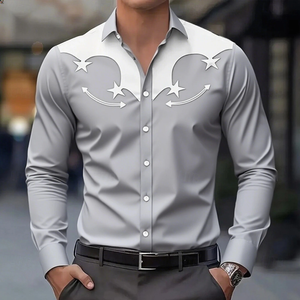 Chemise habillée de cowboy occidentale à manches courtes pour homme, en flanelle 100 % coton, col boutonné, imprimé sérigraphié, style rétro nostalgique d'été - Product Image 1