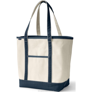 Factory Wholesale Cotton Canvas Women's Shopping <b>Tote</b> <b>Bag</b> <b>with</b> Pocket <b>Zipper</b> for Office University College OEM ODM Service - Product Image 6