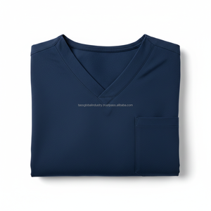 Women's <b>Nurse</b> Uniform Set Navy Contrast Piping Button Front <b>Tunic</b> Pants Hospital Medical Workwear Custom OEM Wholesale - Product Image 4