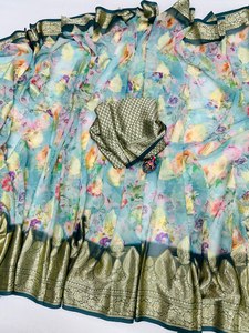 Sari traditionnel en tissu doux et lisse à motif floral, longueur 5,5 mètres, avec pièce de blouse non cousue, au prix de gros - Product Image 6