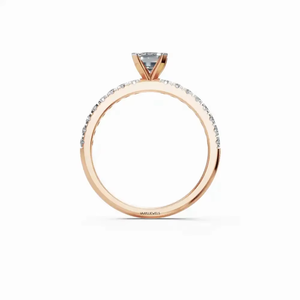 Luxury IGI Certified Lab Grown <b>Emerald</b> Cut Diamond Solitaire Engagement <b>Ring</b> with Pave Band in 10K 14K 18K Gold 925 935 <b>Silver</b> - Product Image 4